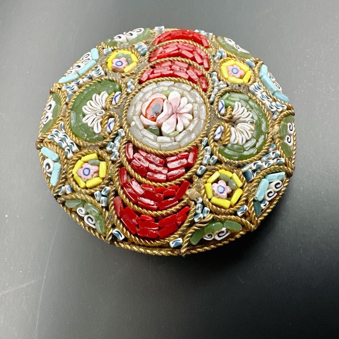 【vintage】イタリア製　マイクロモザイク　ブローチ　フラワー　微細デザイン