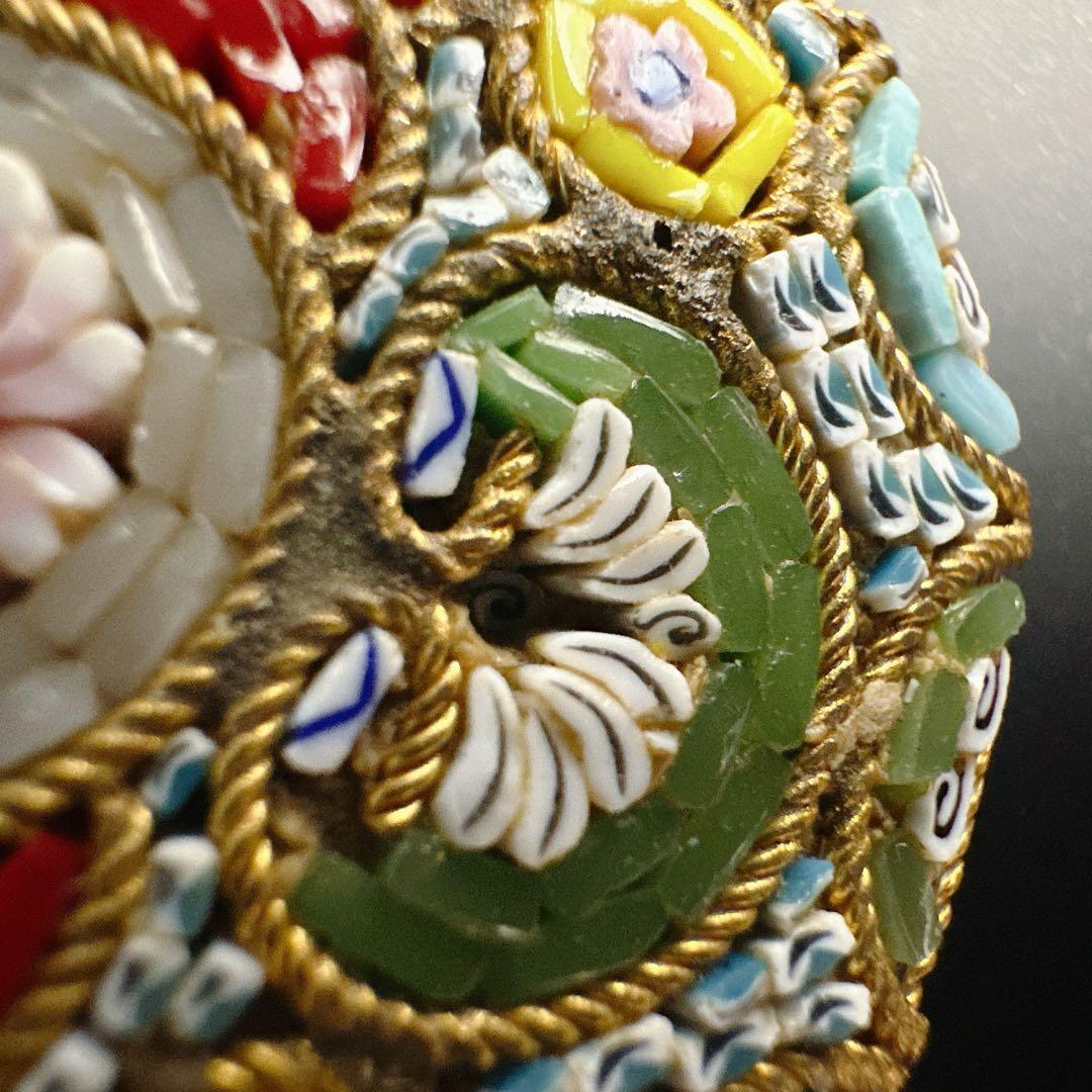 【vintage】イタリア製　マイクロモザイク　ブローチ　フラワー　微細デザイン