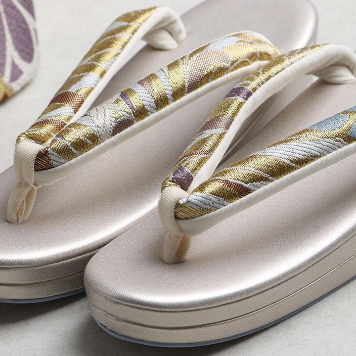 草履バッグセット　乱菊や草花柄　くすみ系　24cm 01671