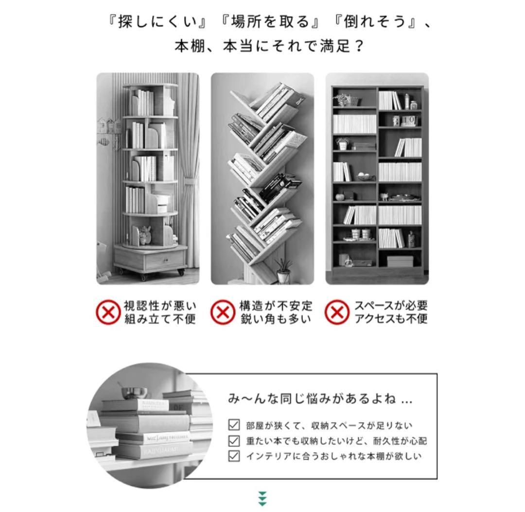 棚 360°回転 透明アクリル 本棚 絵本ラック　5段