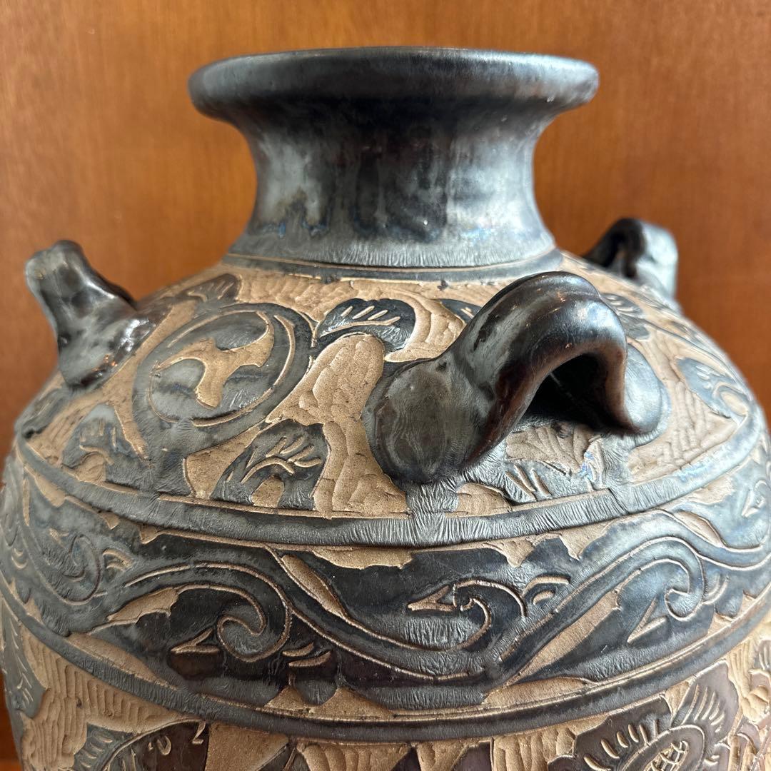 壺屋焼　故【島袋常明】エジプト紋大壺　やちむん