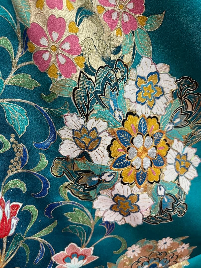 中古　※B品　振袖　仕立て上がり　グリーン　緑　色ヤケあり　B14