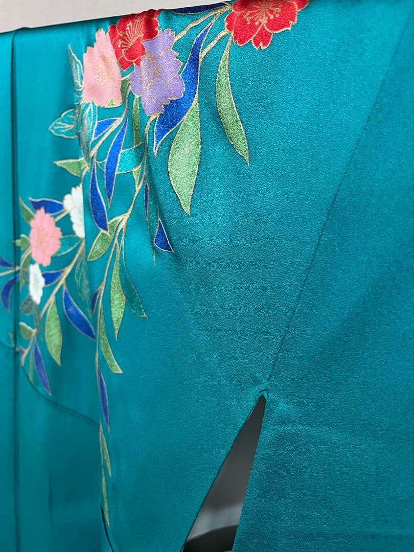 中古　※B品　振袖　仕立て上がり　グリーン　緑　色ヤケあり　B14