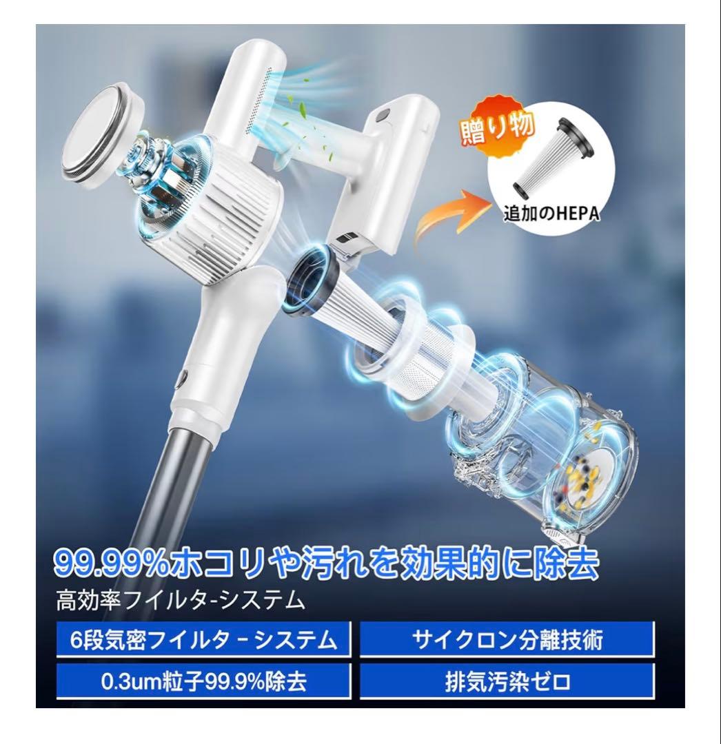 掃除機　コードレス 65Kpa超強力吸引　 50分連続稼働 LEDライト低騒音