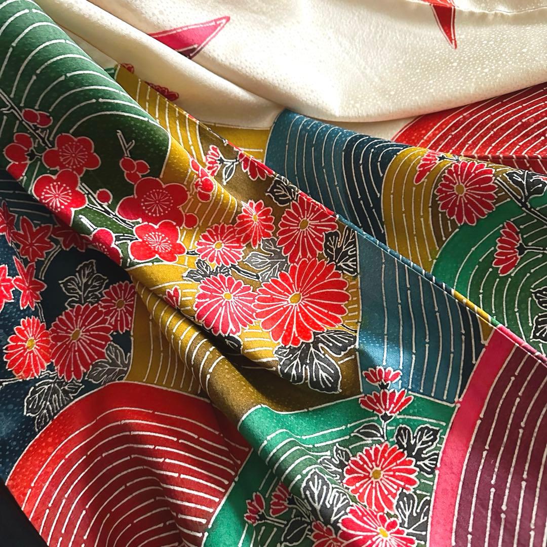 【未使用級】鹿の子地紋 振袖 扇面吉祥花文様 暈し八掛 成人式 卒業式