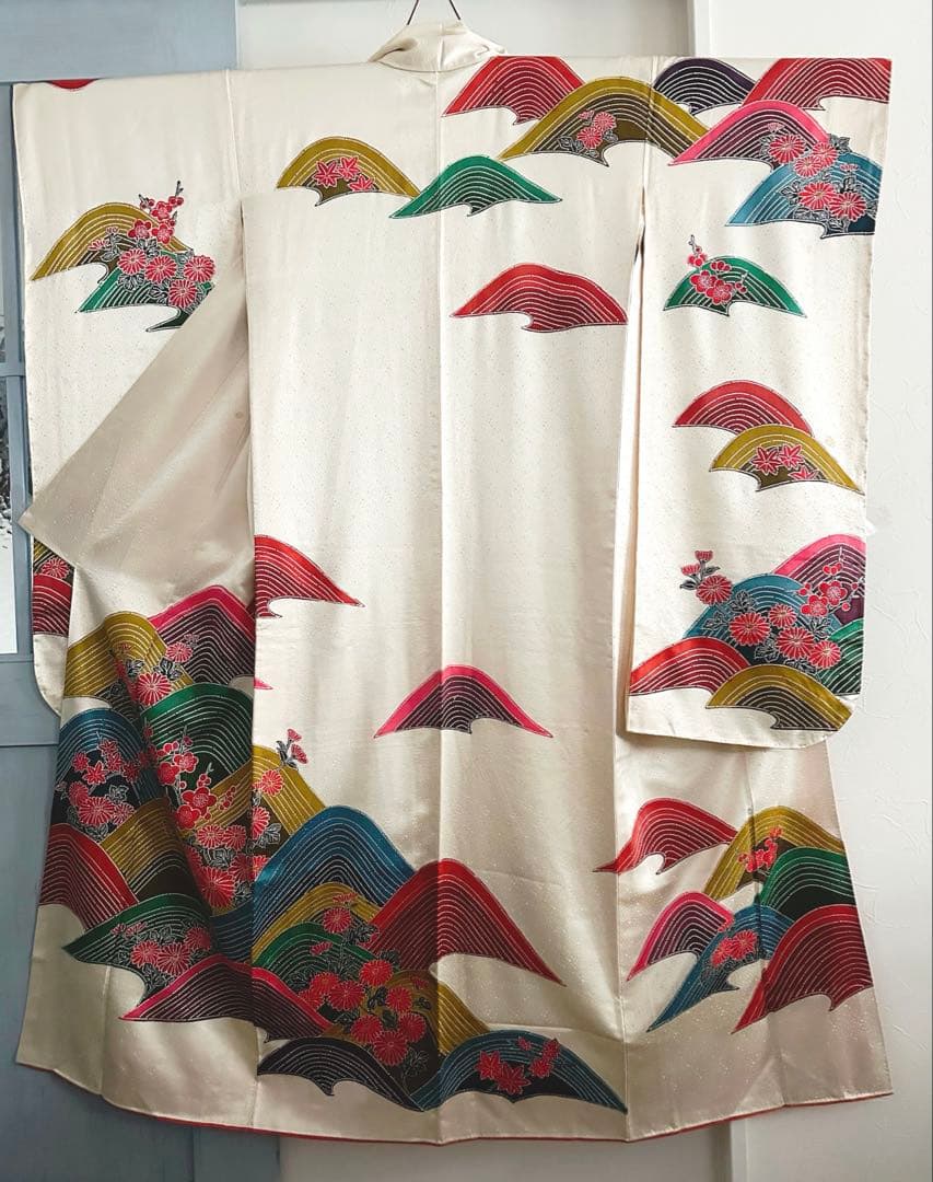 【未使用級】鹿の子地紋 振袖 扇面吉祥花文様 暈し八掛 成人式 卒業式