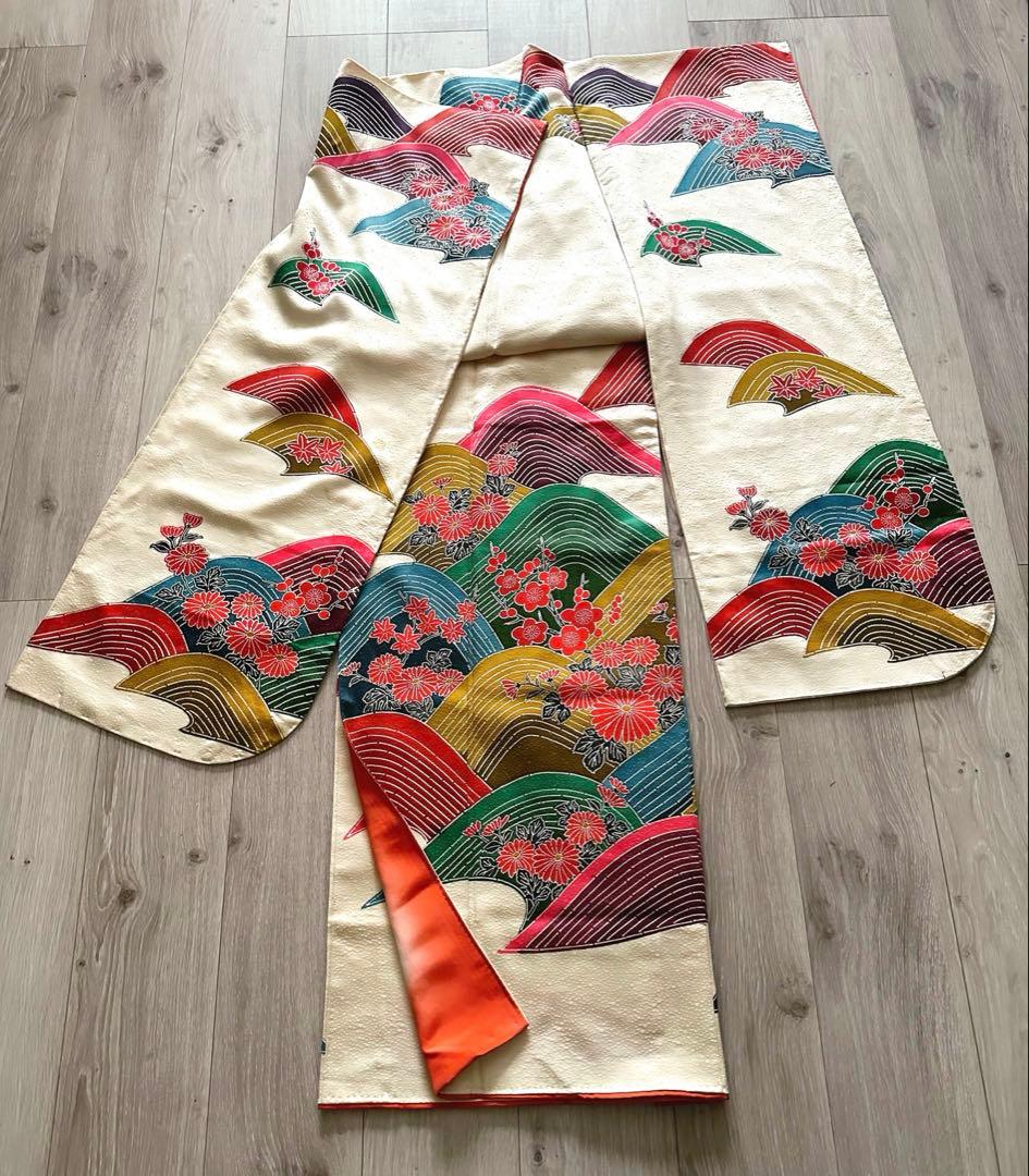 【未使用級】鹿の子地紋 振袖 扇面吉祥花文様 暈し八掛 成人式 卒業式