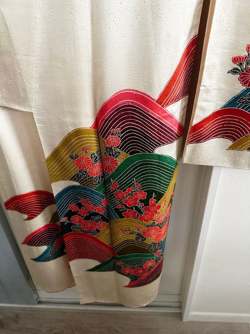 【未使用級】鹿の子地紋 振袖 扇面吉祥花文様 暈し八掛 成人式 卒業式
