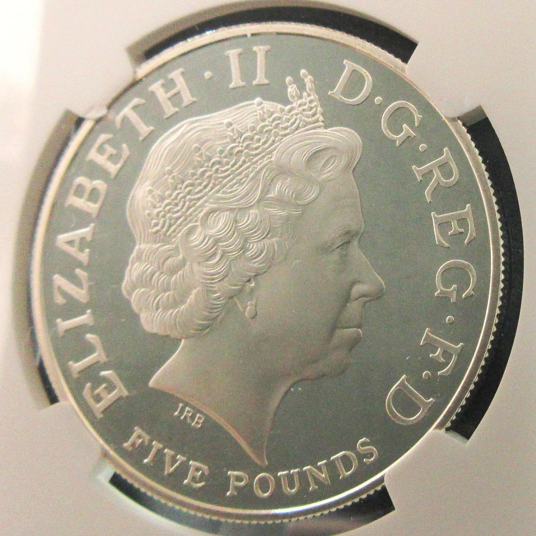 2004 イギリス 英仏協商 エリザベス2世 5ポンド銀貨 NGC 
