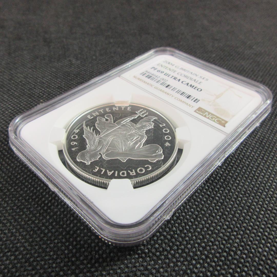 2004 イギリス 英仏協商 エリザベス2世 5ポンド銀貨 NGC 