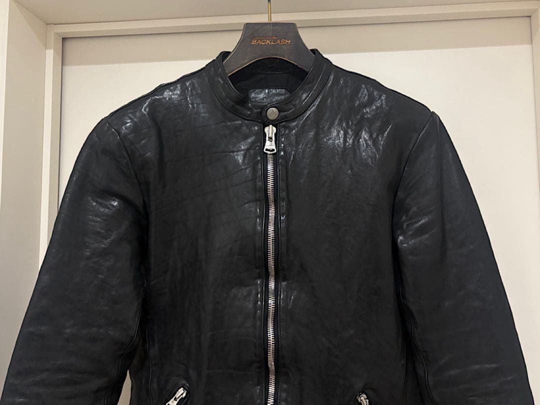 極美品バックラッシュ定価22万円フレンチショルダー製品染めシングルライダース黒M