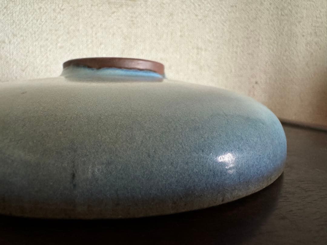 中国骨董　古鈞窯皿　月白釉鈞窯赤斑紋盤　茶道具　文房　窯変(N-20)