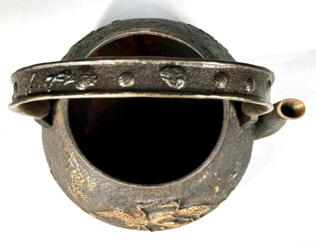 鶴鉄瓶 急須 唐銅蓋 銅摘 茶壺 湯沸 稀少 歴史 煎茶道具 骨董WWST070