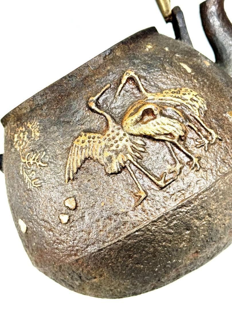 鶴鉄瓶 急須 唐銅蓋 銅摘 茶壺 湯沸 稀少 歴史 煎茶道具 骨董WWST070