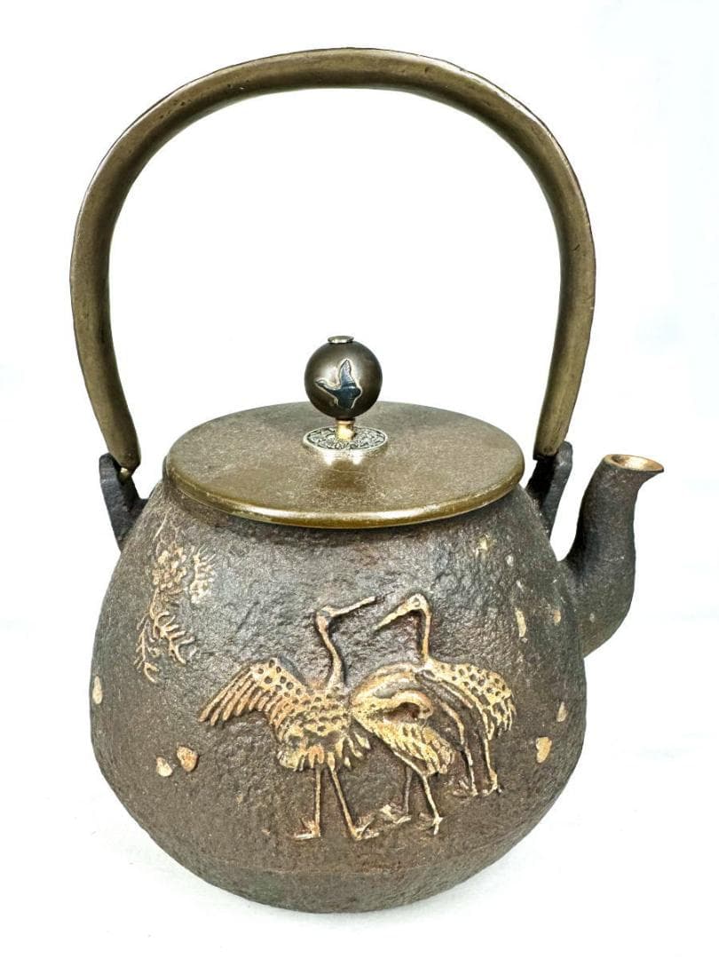 鶴鉄瓶 急須 唐銅蓋 銅摘 茶壺 湯沸 稀少 歴史 煎茶道具 骨董WWST070