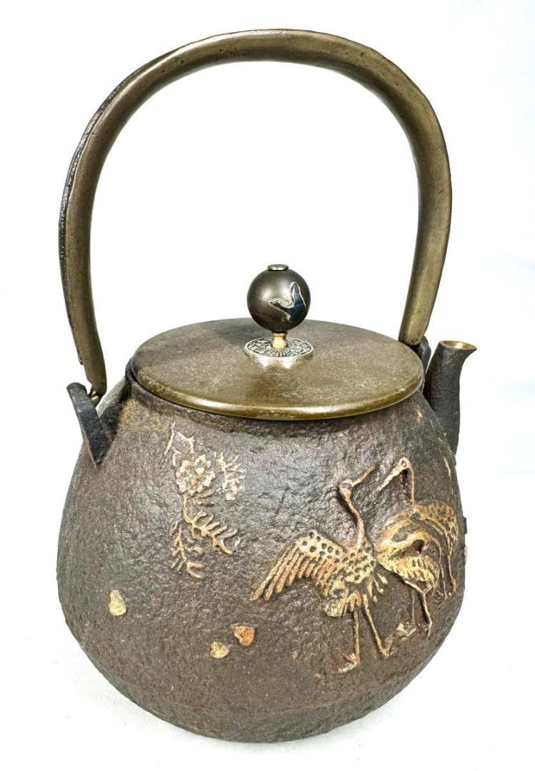鶴鉄瓶 急須 唐銅蓋 銅摘 茶壺 湯沸 稀少 歴史 煎茶道具 骨董WWST070