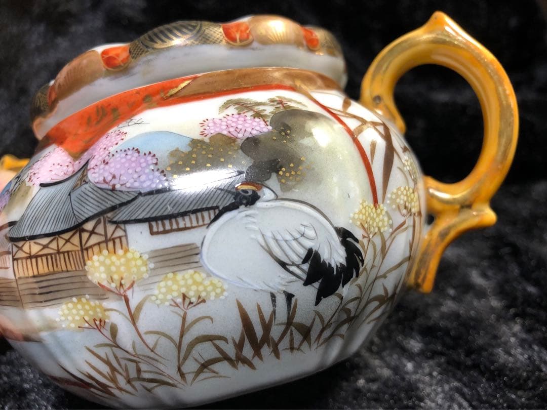 九谷焼 金襴手飾鉢 金彩色絵　人物風景図鉢 明治期 西田銘　古美術 骨董