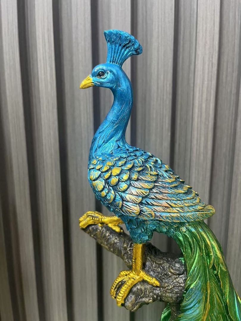 孔雀の置物 青と緑のグラデーション2個セット
