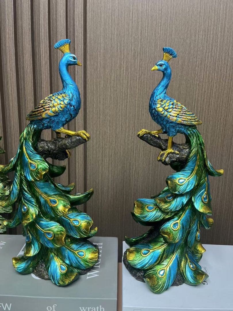 孔雀の置物 青と緑のグラデーション2個セット