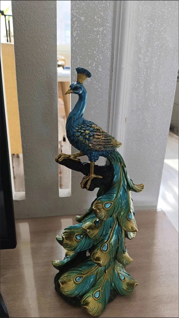 孔雀の置物 青と緑のグラデーション2個セット
