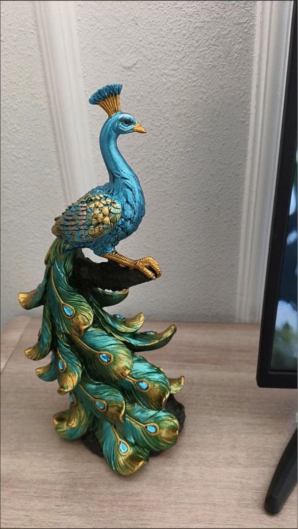 孔雀の置物 青と緑のグラデーション2個セット