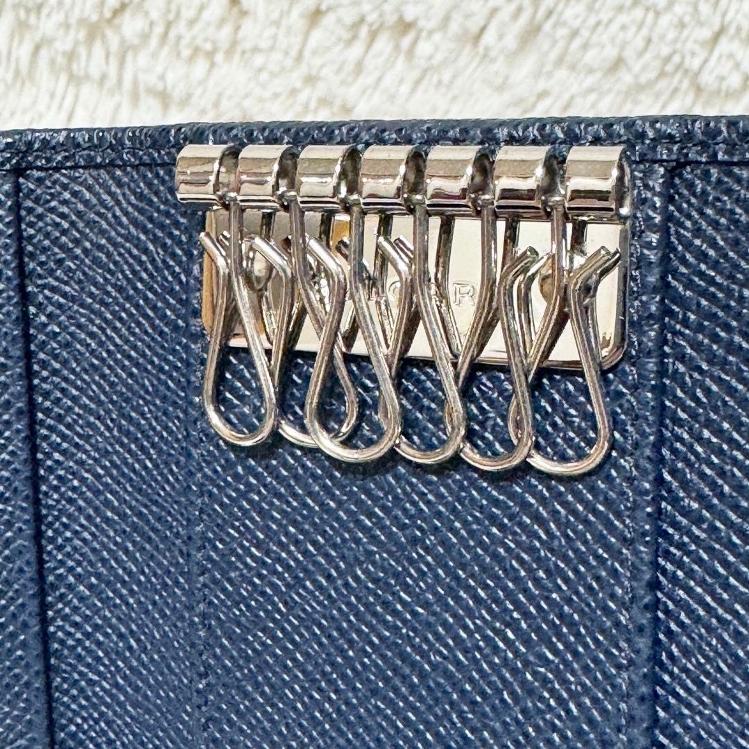 【未使用級】IC搭載　ブルガリ　マン　グレインレザー　 6連キーケース　ネイビー