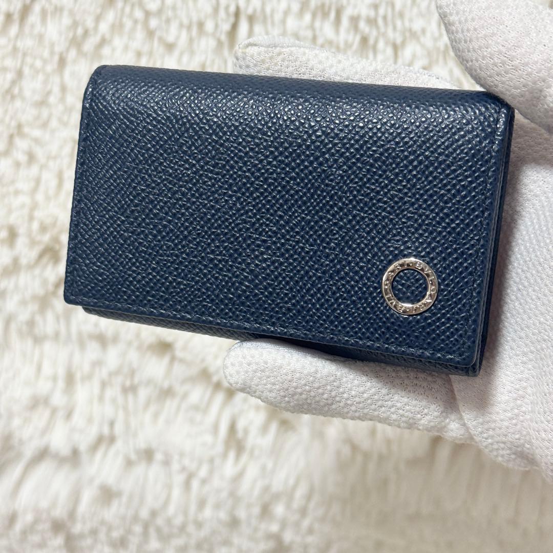 【未使用級】IC搭載　ブルガリ　マン　グレインレザー　 6連キーケース　ネイビー