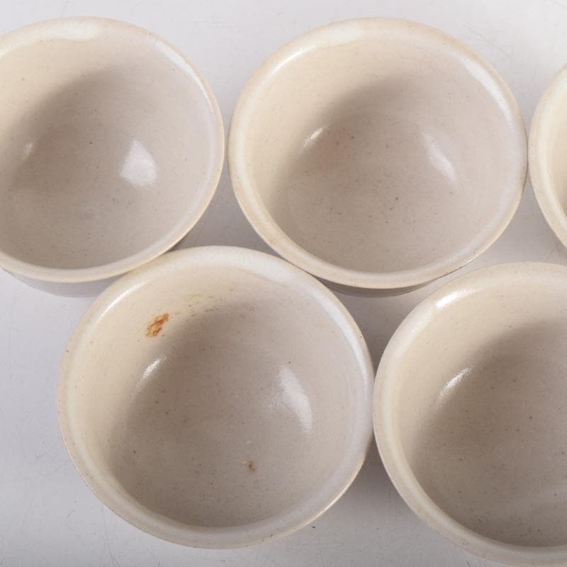 煎茶道具　虫明焼　岡本英山作　草文　煎茶碗　五客　C　8285