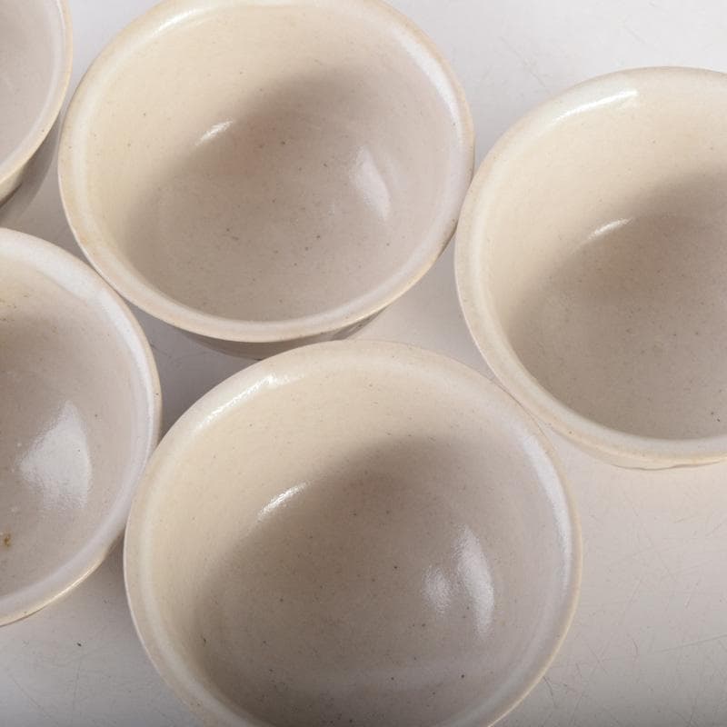 煎茶道具　虫明焼　岡本英山作　草文　煎茶碗　五客　C　8285