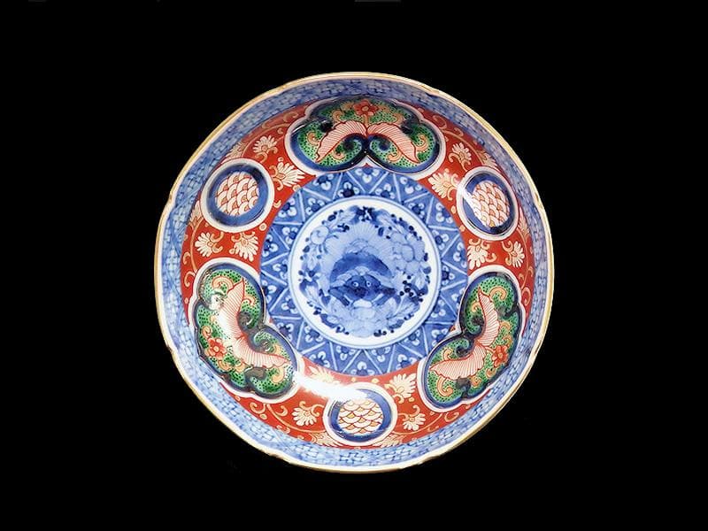 大聖寺伊万里　花に唐獅子　丸紋に金唐草の図　膾皿　５客　B225 AS-CGc