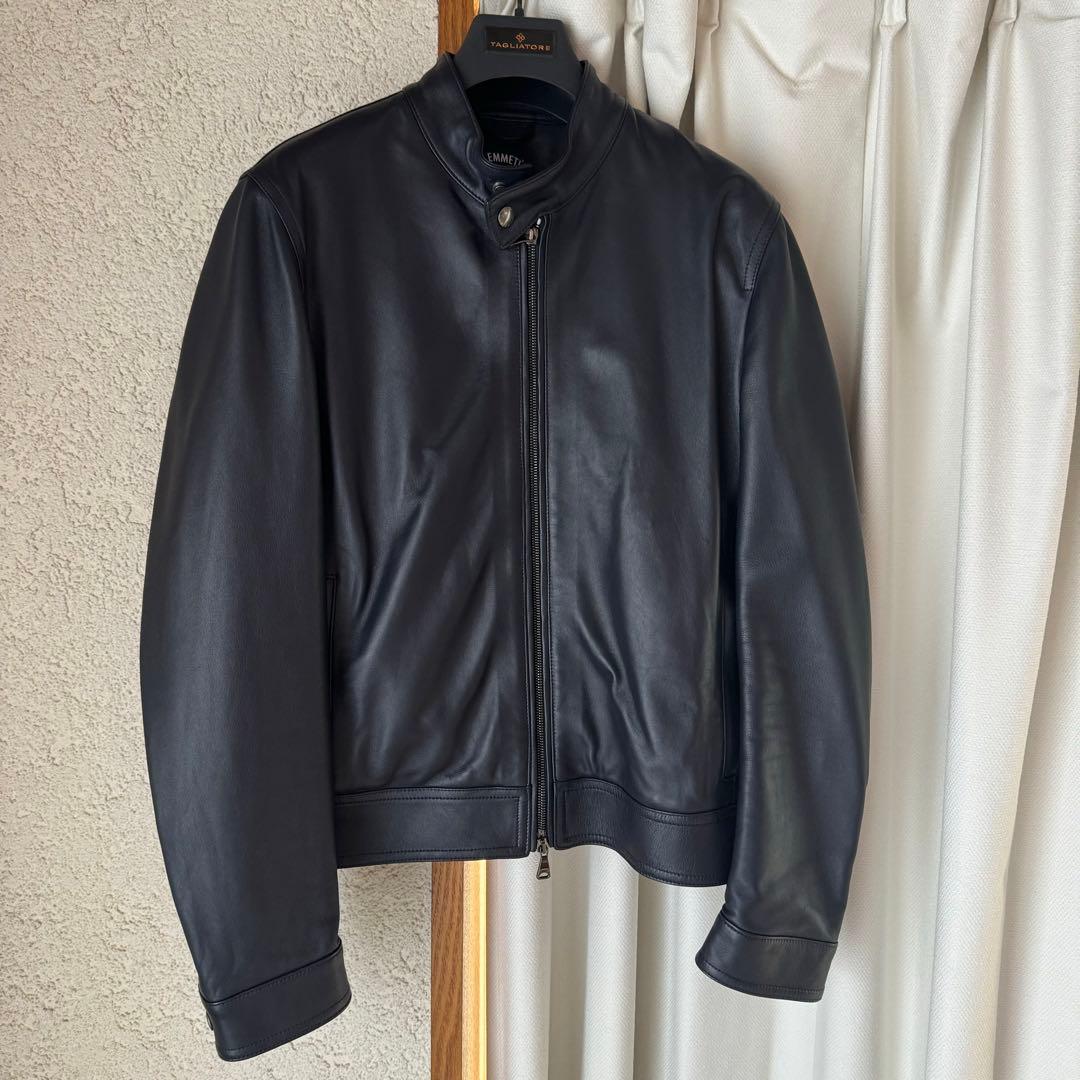 【専用】EMMETI Juri シングルライダースジャケット 羊革 濃紺 46