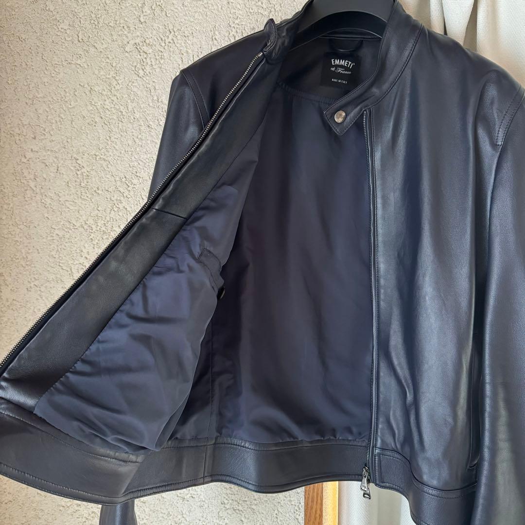 【専用】EMMETI Juri シングルライダースジャケット 羊革 濃紺 46