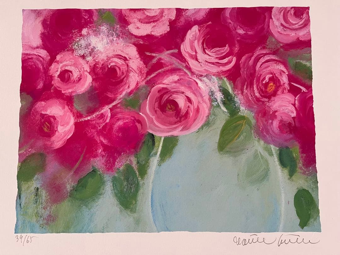 額入り版画　58×46 ジニー・キム　65枚限定 ED、サイン、証明書有　ピンク