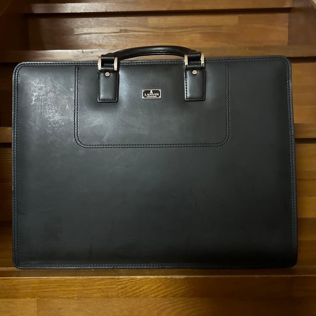 【美品】ランバン コレクション 本革 ビジネスバッグ 黒 メンズ ブリーフケース
