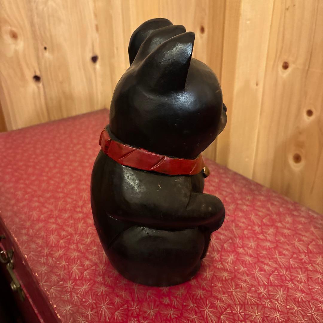 木製 招き猫 黒 レトロ