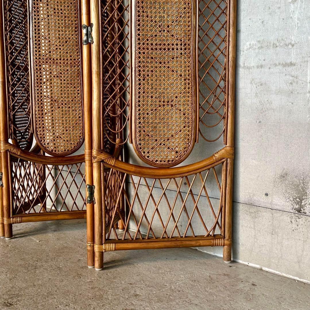 ꧁オールドラタン꧂4連パーティション　間仕切り　藤　アジアン　アンティーク