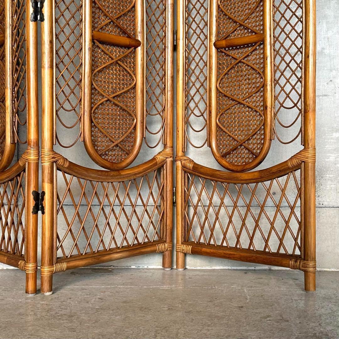 ꧁オールドラタン꧂4連パーティション　間仕切り　藤　アジアン　アンティーク