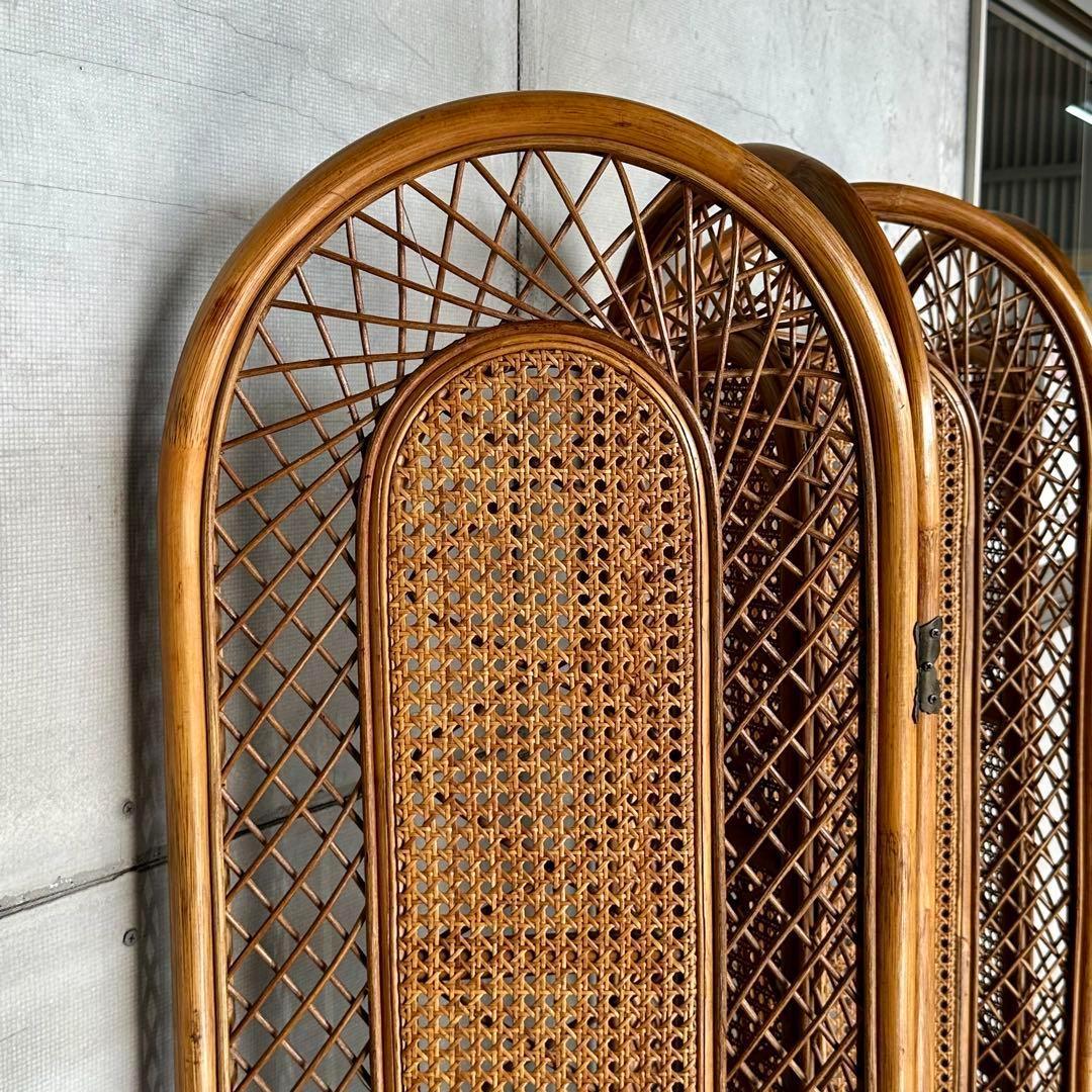 ꧁オールドラタン꧂4連パーティション　間仕切り　藤　アジアン　アンティーク