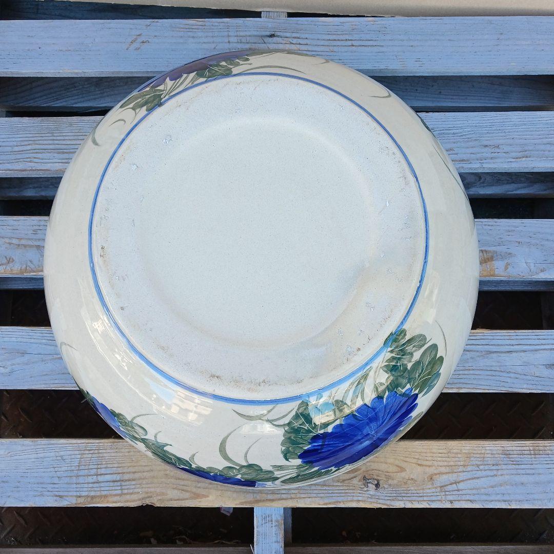 新品　∅50　陶器　睡蓮鉢　特大　メダカ鉢　難有　手書き絵　花柄　手造りLKB2