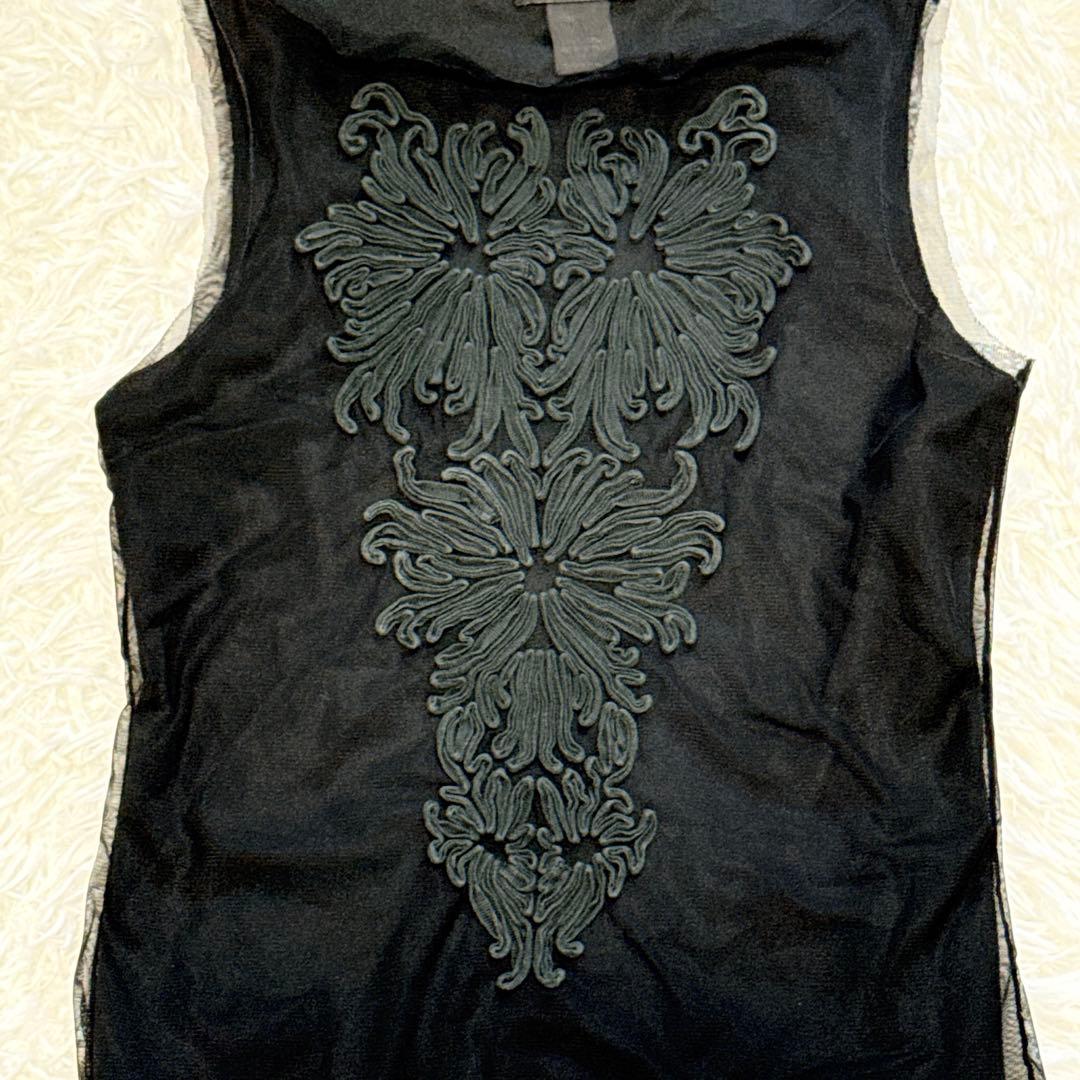 希少　ヴィヴィアンタム　香港製　パワーネット　装飾付き　花　タンクトップ　黒