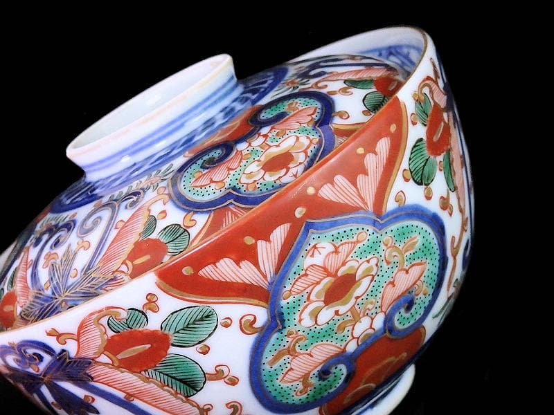 大聖寺伊万里　金襴手　花の図　大振蓋茶碗　E36AS-CPc