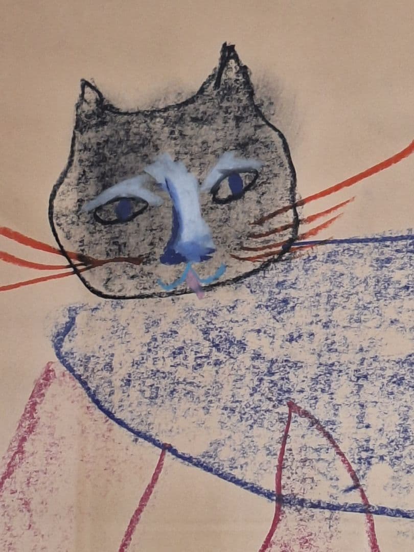 犀吉　　黒田征太郎　クレヨン画　猫　2つセット