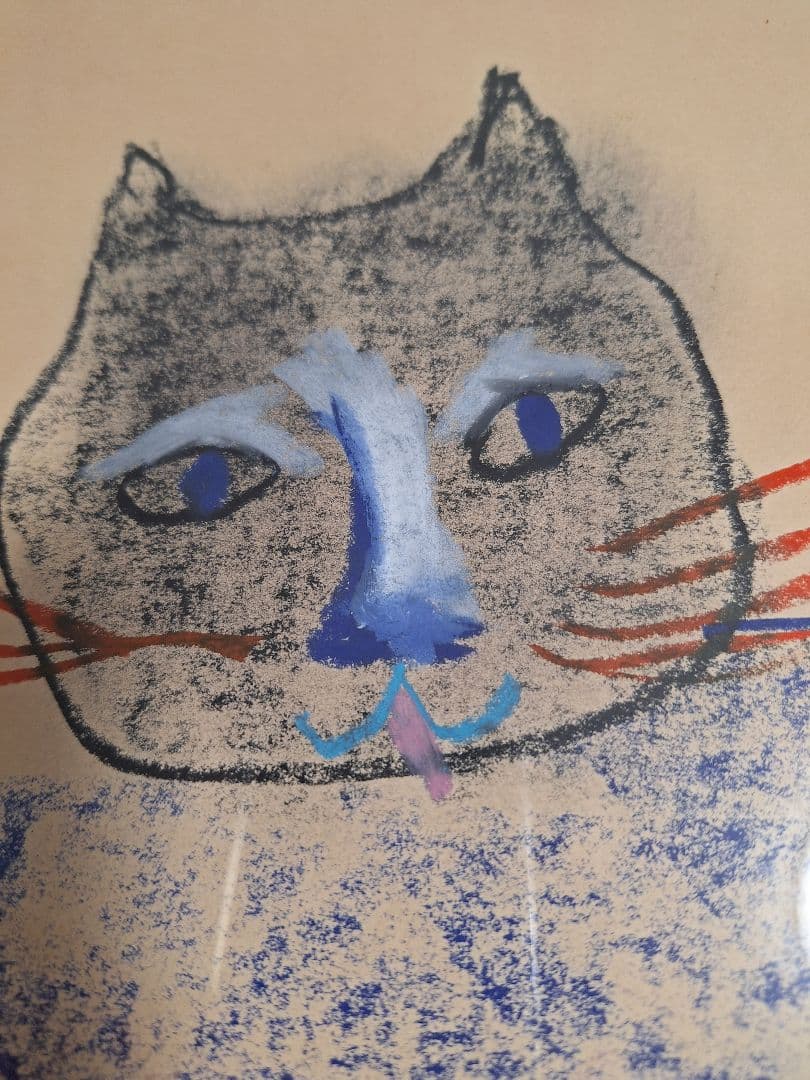 犀吉　　黒田征太郎　クレヨン画　猫　2つセット