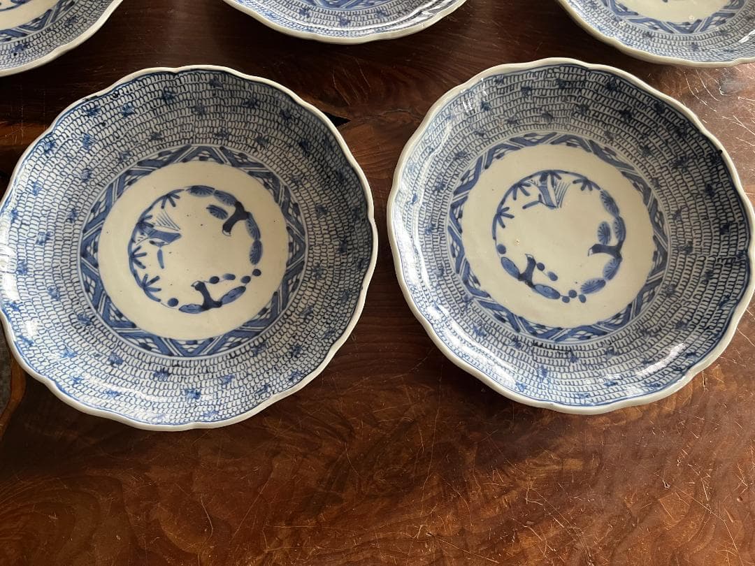 古伊万里　微塵唐草染付７寸５枚セット（太明成化年製）貴重