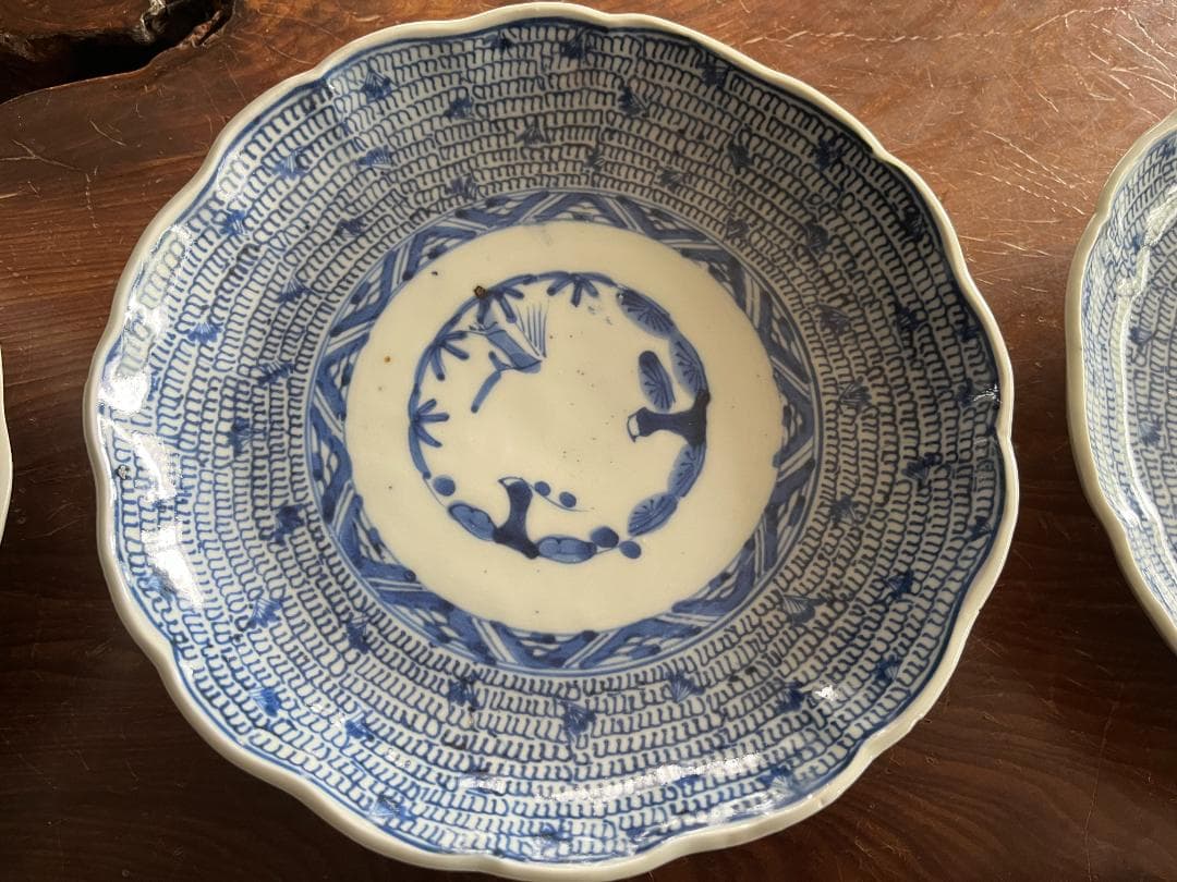 古伊万里　微塵唐草染付７寸５枚セット（太明成化年製）貴重