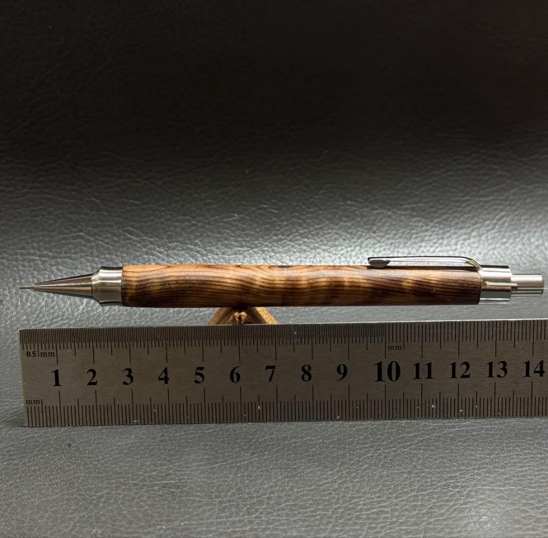 ナナシ588屋久杉油木トラ杢　木製シャーペン　強低重心ダブルR ステンレス