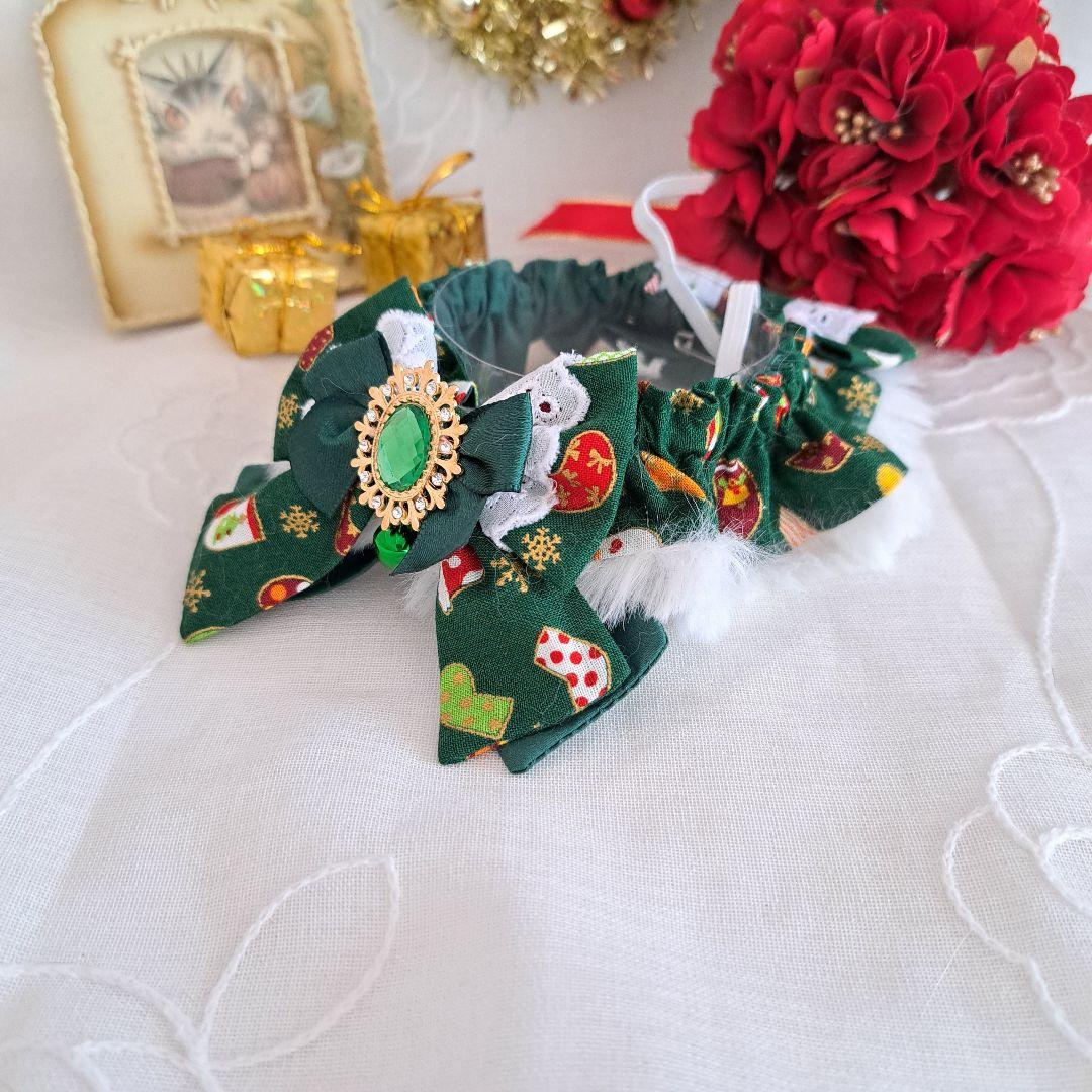 クリスマス短毛ファーシュシュ(緑靴下)わんちゃん猫ちゃん用