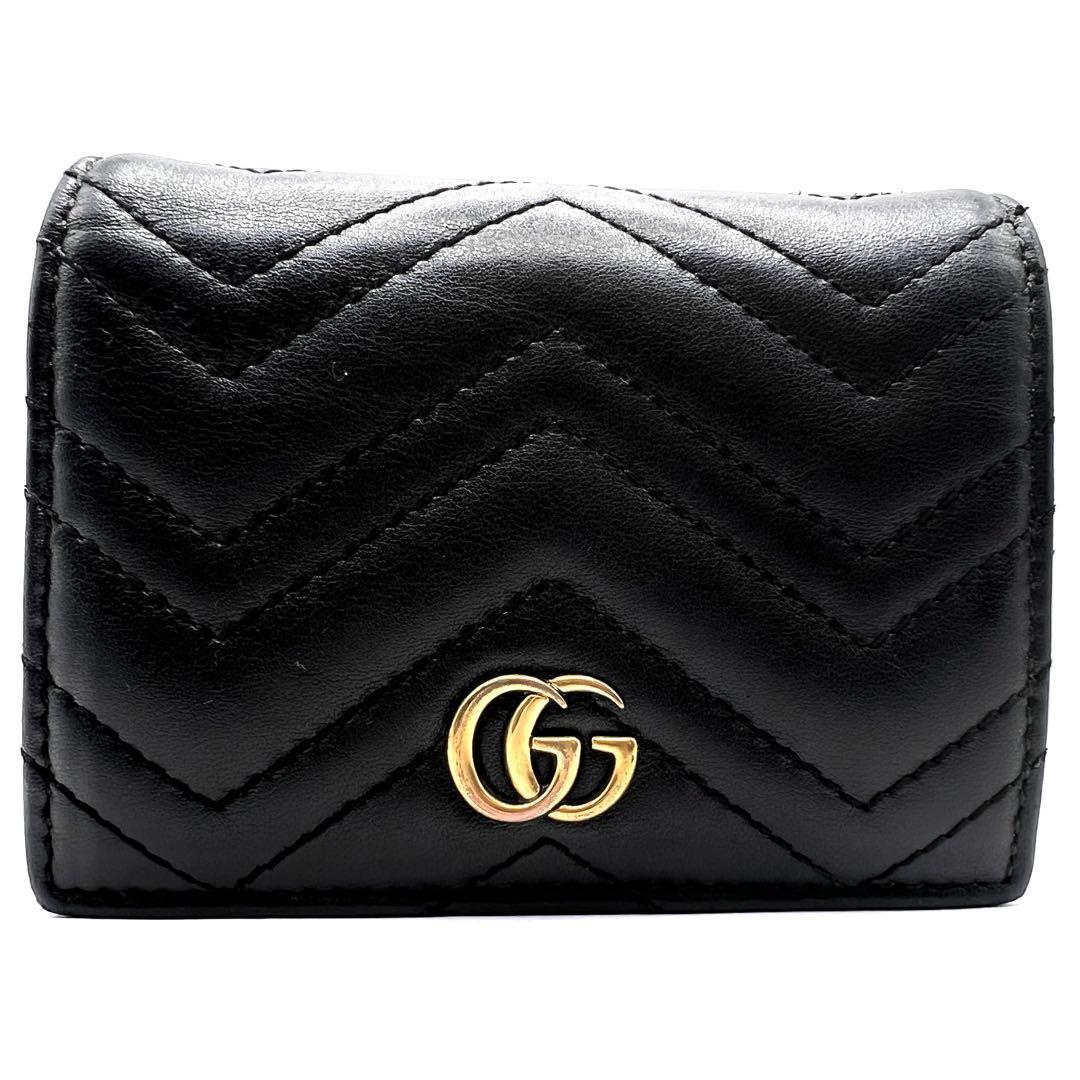 極美品✨GUCCI 二つ折り財布 ggマーモント キルティング ブラック