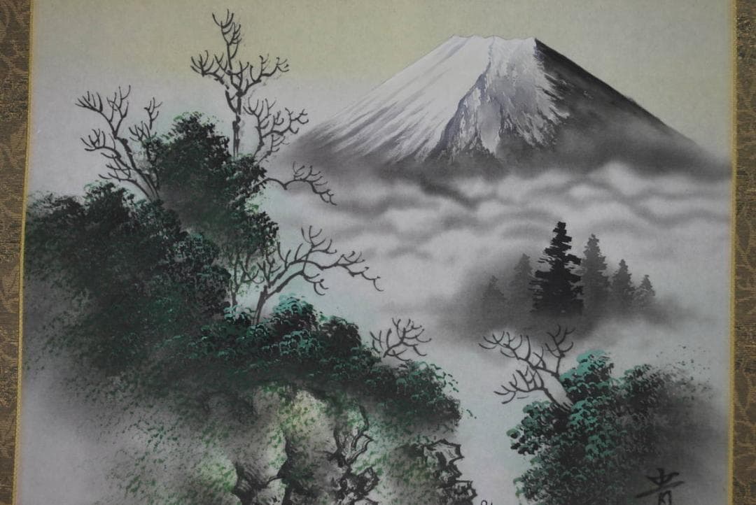 【真作】貴宝/富士山水図/掛軸☆宝船☆R‐364　J