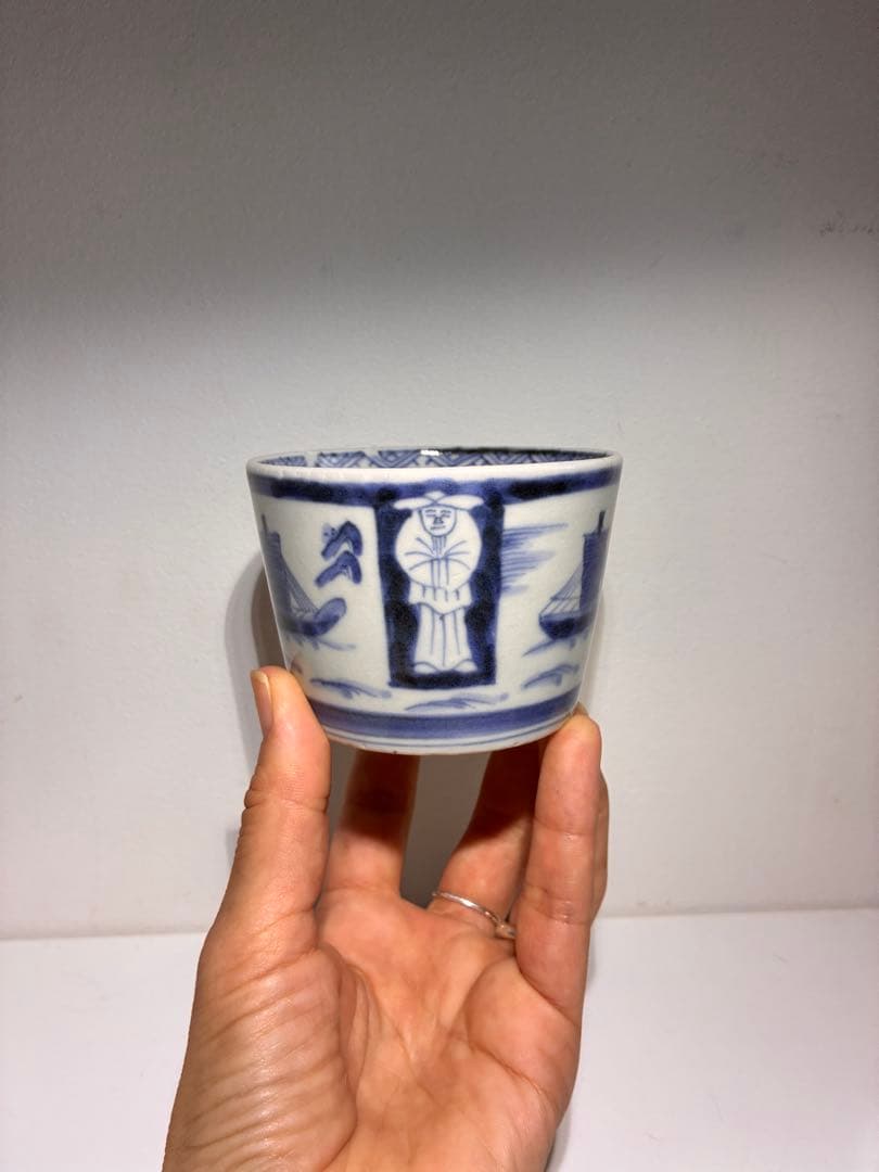 古伊万里 蕎麦猪口 異国人 帆船 ラッタン 南蛮人 アンティーク 骨董2個セット